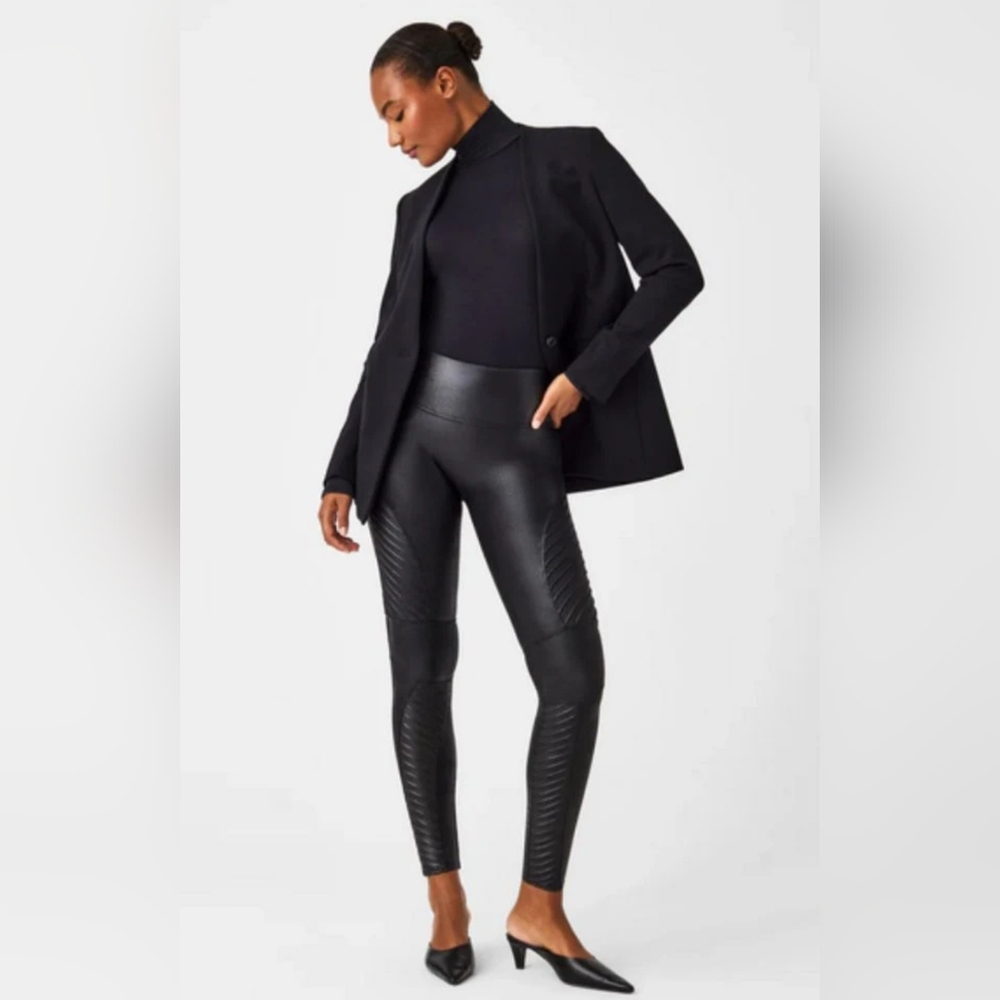 High-Rise Faux Leather Moto Leggings - Black